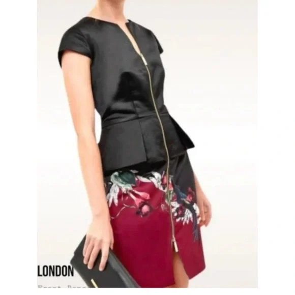 TED BAKER FLORAL JAUNAL PEPLUM FLORAL CAP SHORT SLEEVE DRESS SZ US 6 OR TED SZ 2 - Picture 8 of 8